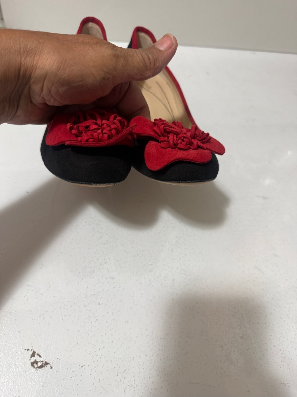 Kate Spade Black Suede Pumps with Red Trim and Floral Accent.Made in Italy - Picture 10 of 15